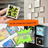 A hand holds a clear acrylic refrigerator magnet DIY material kit with various colored pieces and a decorative frame.