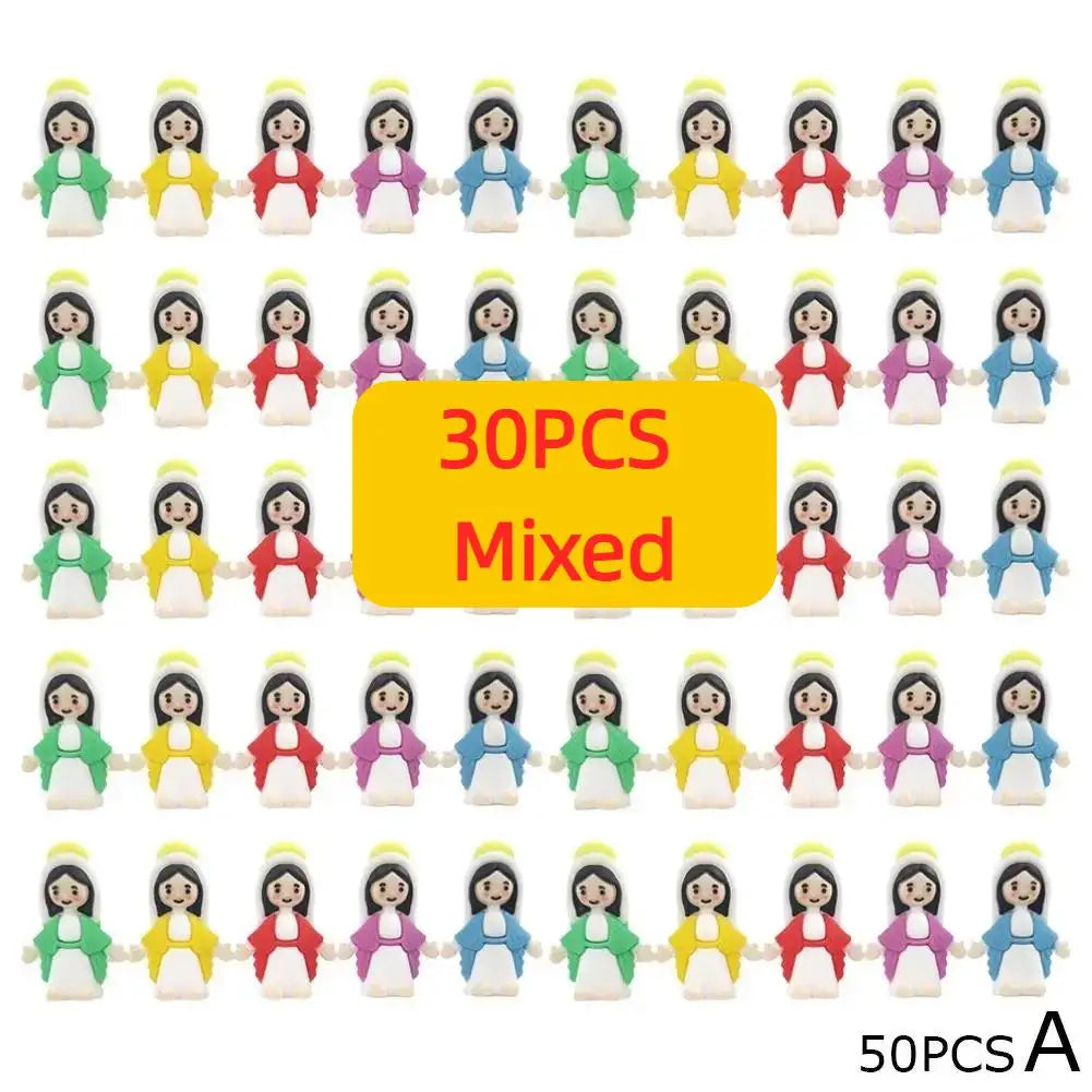 A set of 50 mini Maria religious desktop figurines in various colors and styles.