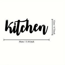 Black script text spelling kitchen with dimensions 12cm or 4.72inch and length 30cm or 11.81inch