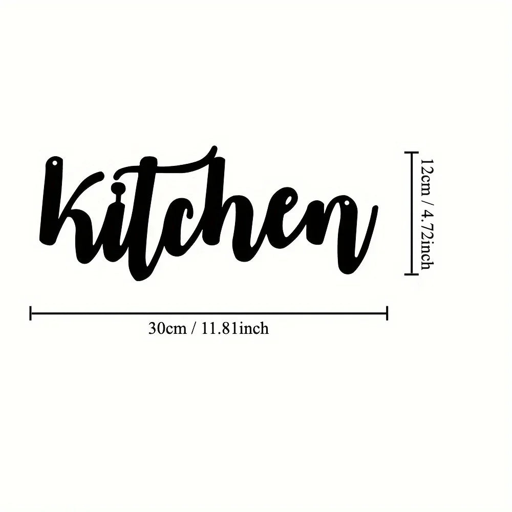 Black script text spelling kitchen with dimensions 12cm or 4.72inch and length 30cm or 11.81inch