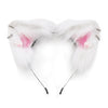 White faux fox ears headband with pink inner lining and silver hardware