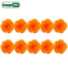 A row of ten bright orange artificial carnation and marigold flower heads for festive décor.