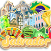 A collage of iconic Salvador, Brazil, featuring historical architecture and the Brazilian flag.