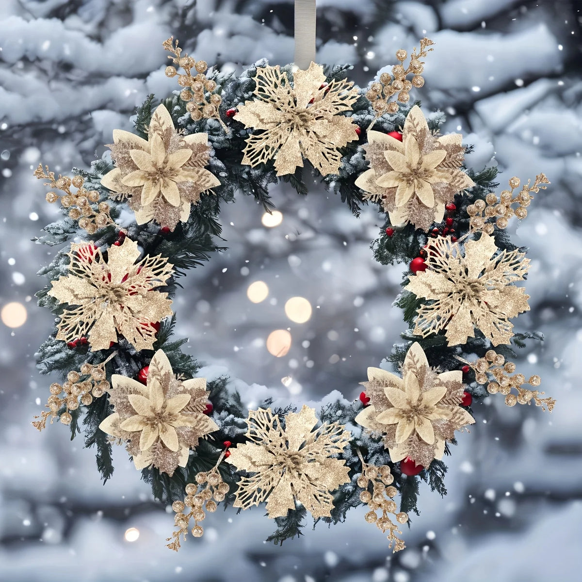 Glitter Christmas Berry & Flower Bouquet Ornaments (Set of 18)