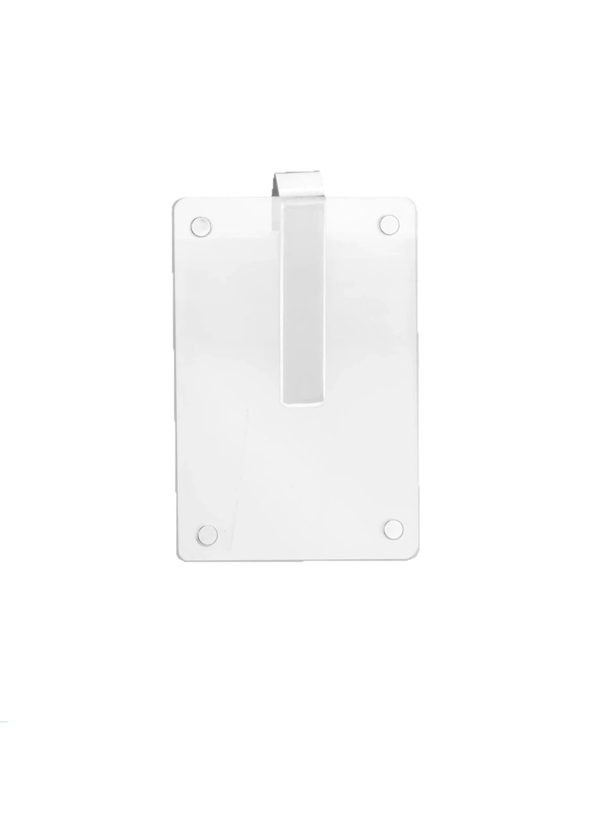 Clear acrylic car sun visor photo clip with a vertical mounting bar