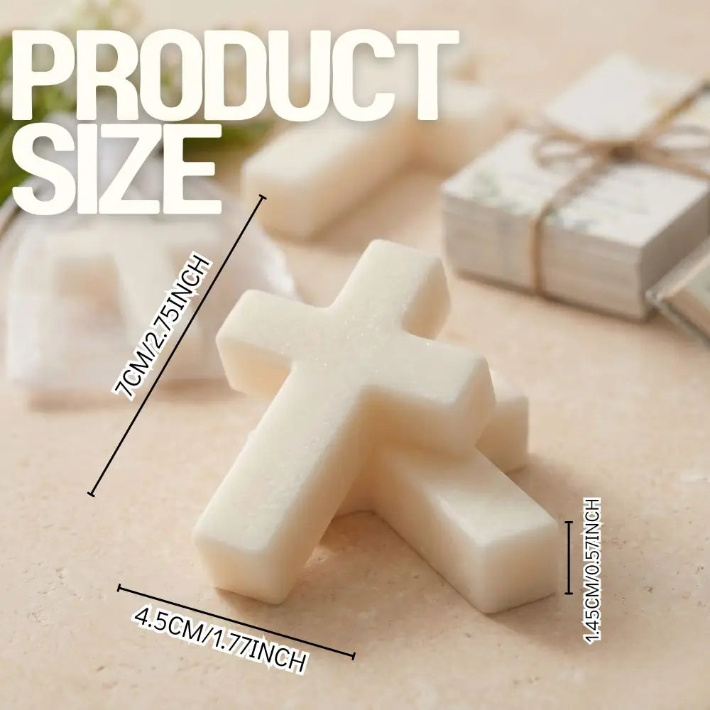 Cross-Shaped Baptism Soap Gift Set (10-Pack) with Thank-You Cards & Bags