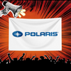 A white banner featuring the Polaris logo displayed against a background of orange light rays and a crowd silhouette.