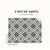 A set of 12 Moroccan pattern floor stickers featuring a black and white geometric design.