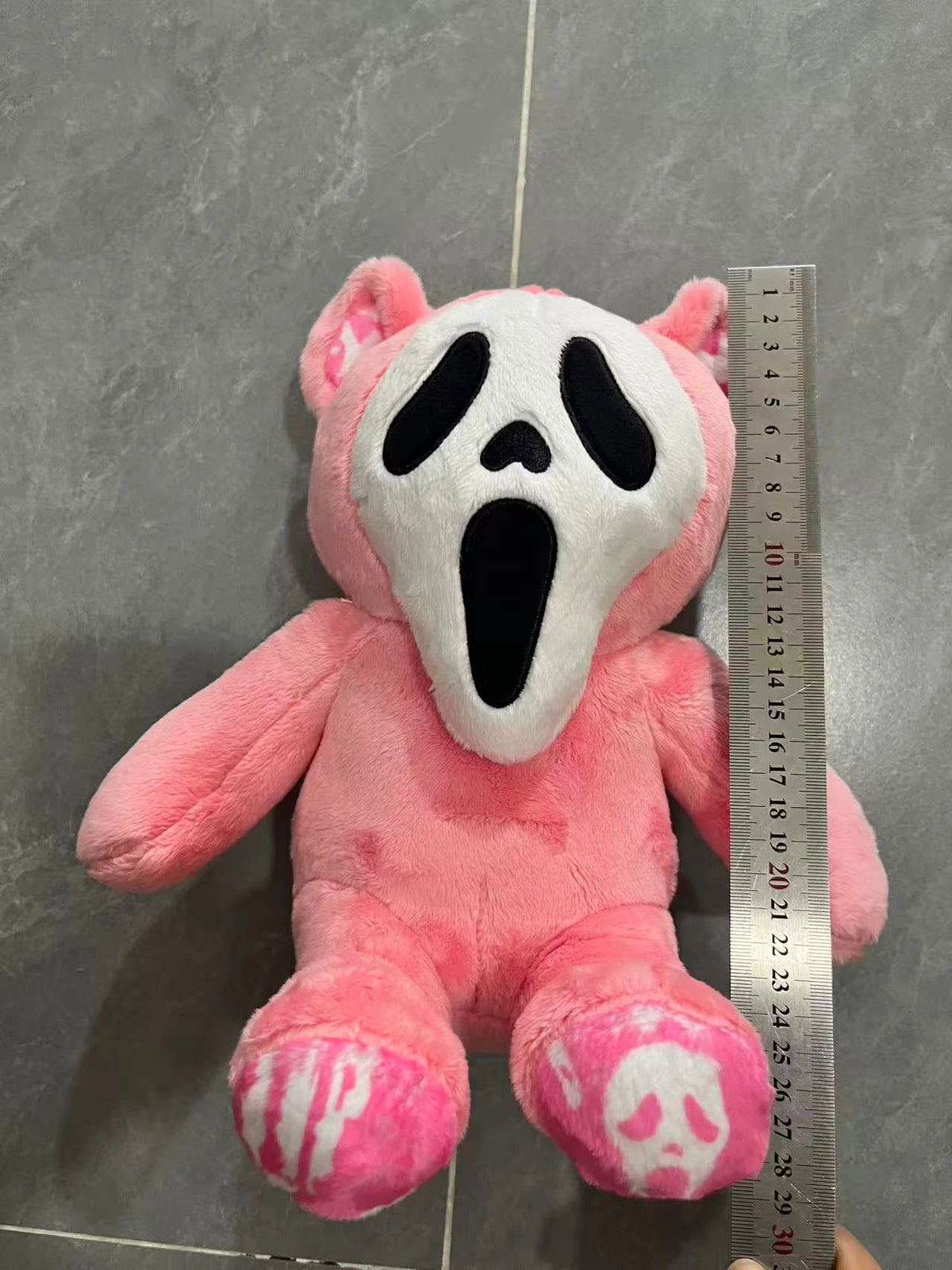 Ghost Face Bear Plush Toy – Black & Pink Two-Tone Halloween Bear