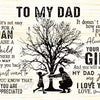 A black silhouette of a tree stands next to text expressing appreciation and love to a dad.