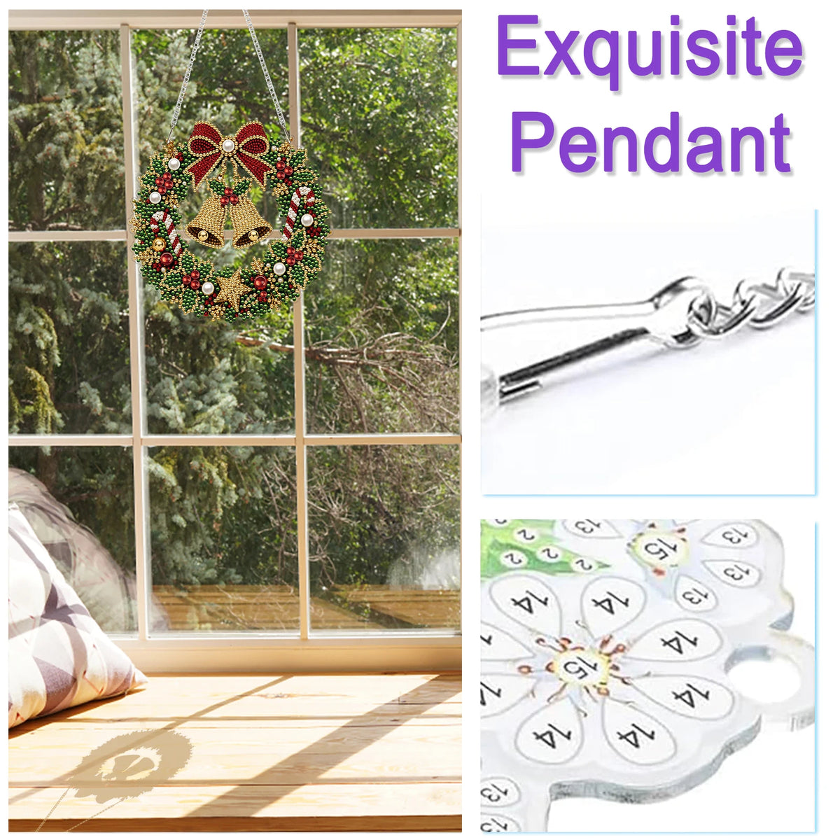 An exquisite pendant featuring a wreath of green and red berries and gold accents.