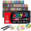 A set of 60 acrylic brush markers in various colors and tips for art and craft projects