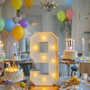A glowing LED marquee number frame shaped like the number 9 sits on a wooden table surrounded by birthday decorations and bal