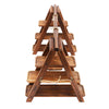 A wooden dessert display stand with three tiers made of solid wood and featuring a slanted, A-frame design.