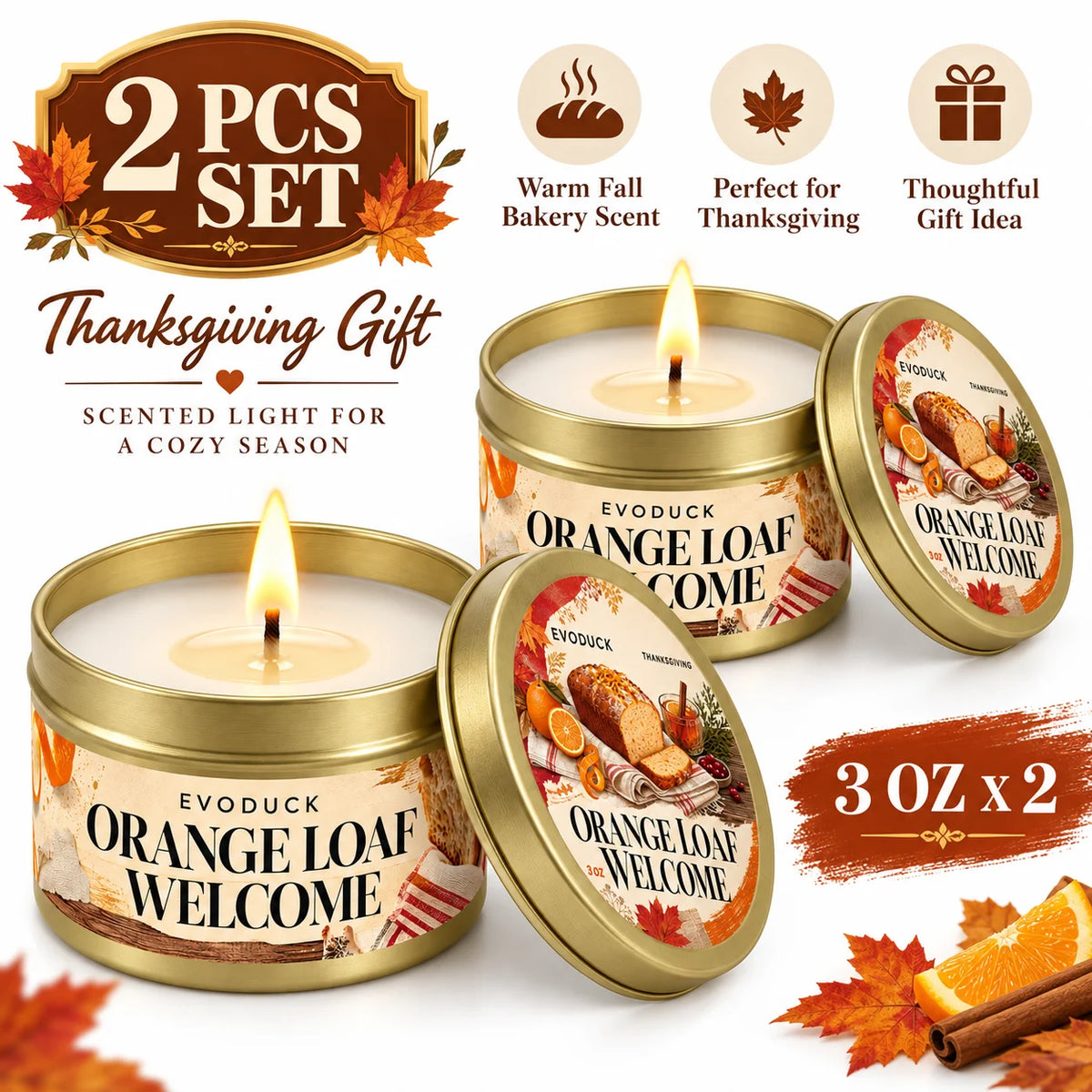 Orange Loaf Scented Candle Set in Gold Tins (4-Pack)