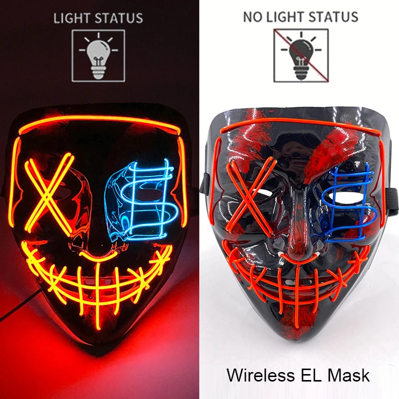 A black mask with neon wire details, showing both light status and no light status options.