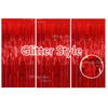 Red glitter style metallic foil fringe curtains used as a party backdrop decor