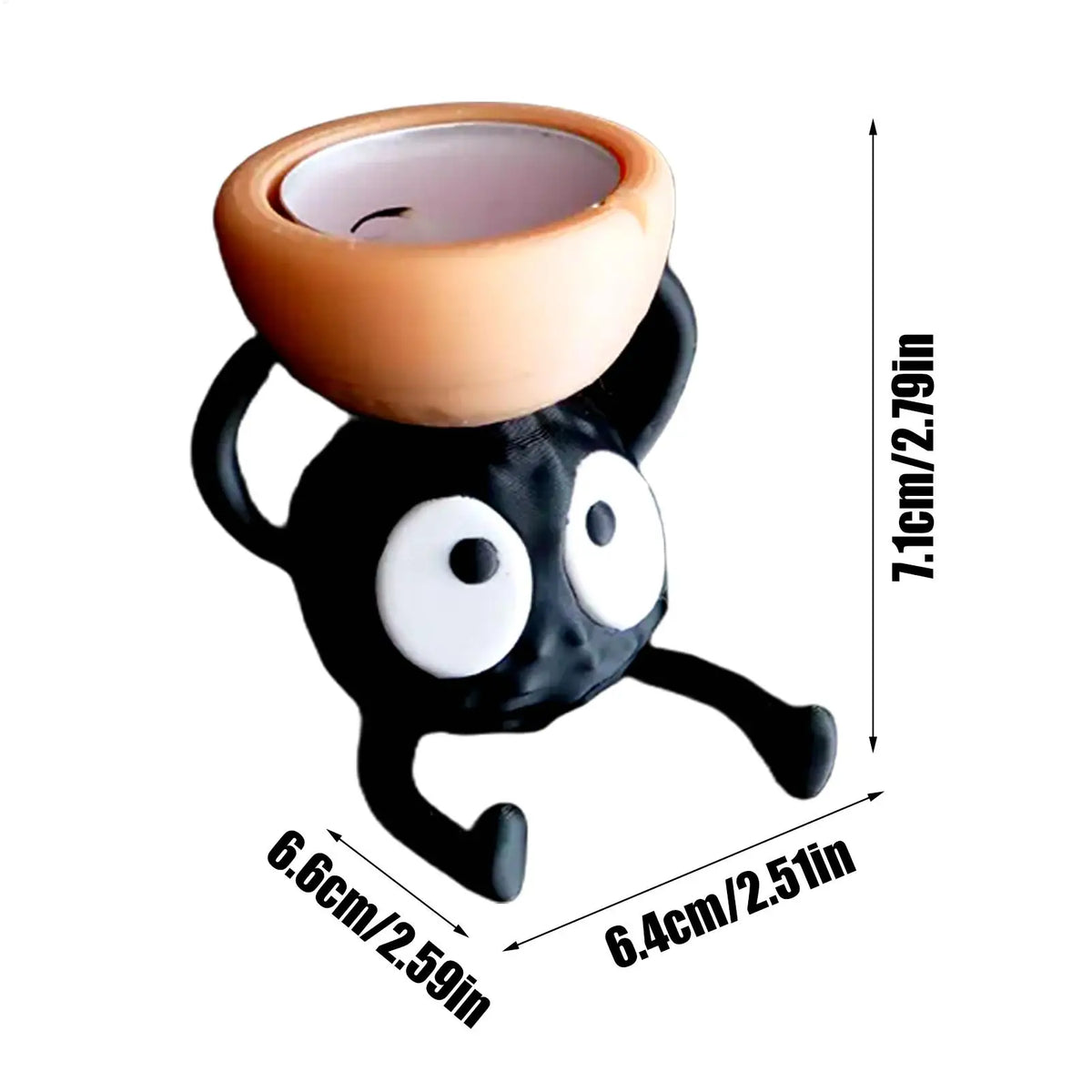 Schwarze 3D-gedruckte Katzenfigur mit Kerzenhalter auf dem Kopf.