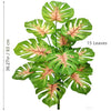 Artificial Monstera plant with 15 silk green and pink leaves shown against a white background.