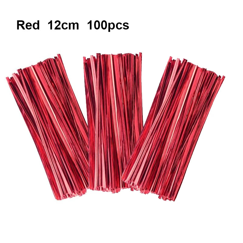 100 pieces of red 12cm cellophane treat bags with wire ties