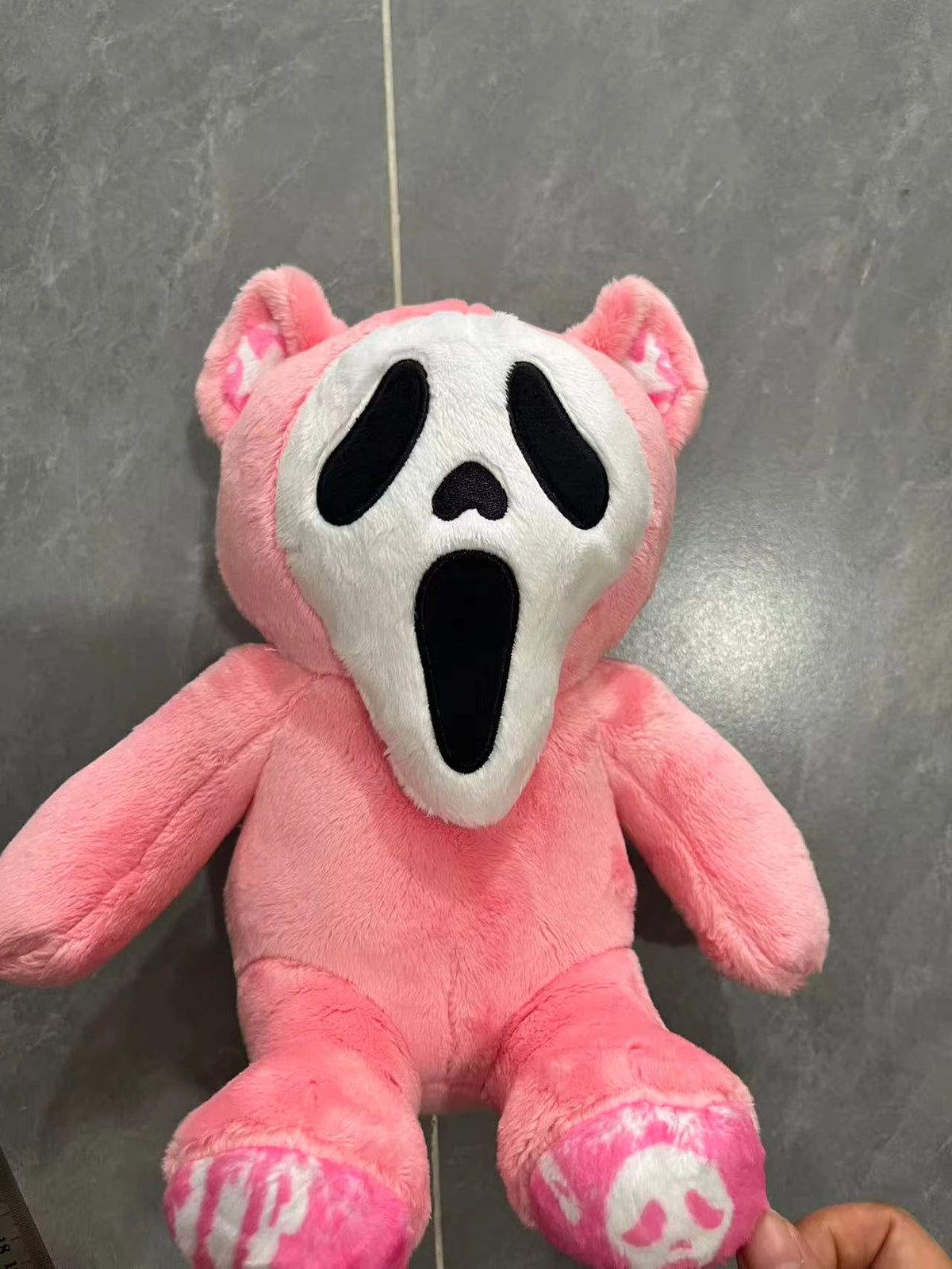 Ghost Face Bear Plush Toy – Black & Pink Two-Tone Halloween Bear