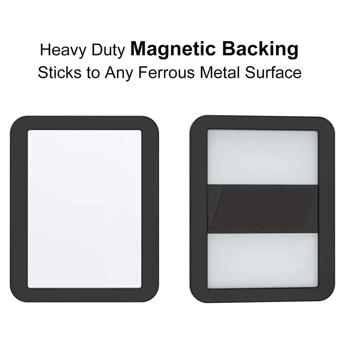 Two black magnetic backing sticks shown for heavy duty magnetic backing