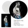 A black and white canvas print featuring a muscular football star in a dynamic pose.