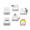 A set of enamel pins featuring cartoon cats with various expressions and themes like I'm fine, it's cool, and party hard.