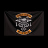 Black tapestry featuring a skull and bat emblem with text that reads Avenged Sevenfold Hail to the King