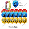 A set of 18 balloons featuring a happy birthday acrylic cake topper design in various colors and sizes.