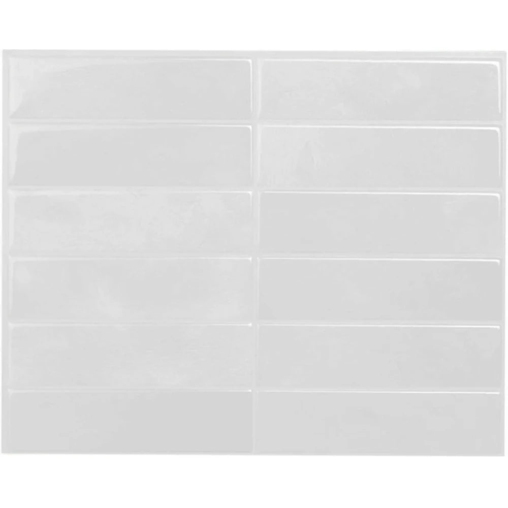 A set of square, translucent white 3D peel and stick backsplash tiles arranged in a grid.