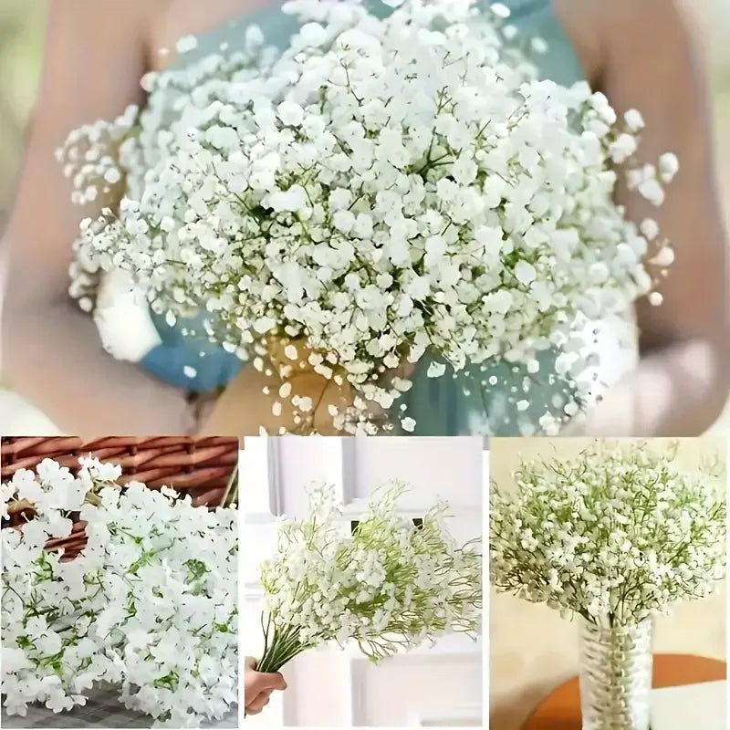 A bouquet of white artificial baby's breath flowers with stems