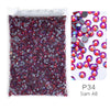 A packet of P34 Siam AB hotfix glass rhinestones featuring mixed sizes and crystal accents.
