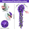 Dimensional detail drawing of a purple artificial violet ivy hanging garland showing various features and dimensions.