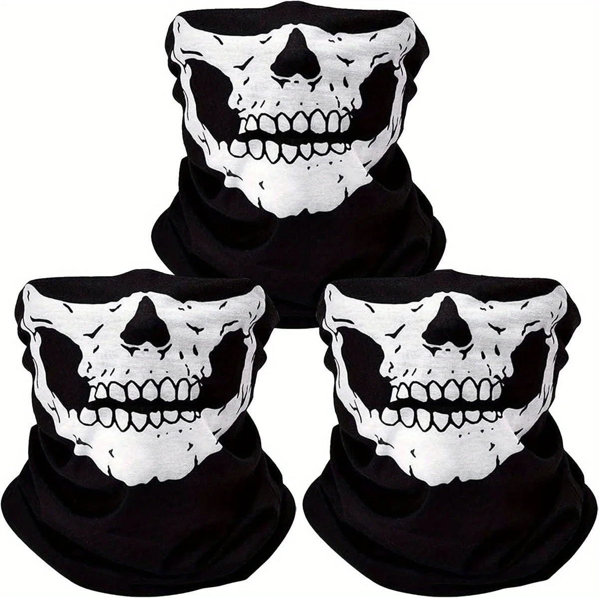 Écharpe masque crâne respirante noir et blanc pour activités de plein air
