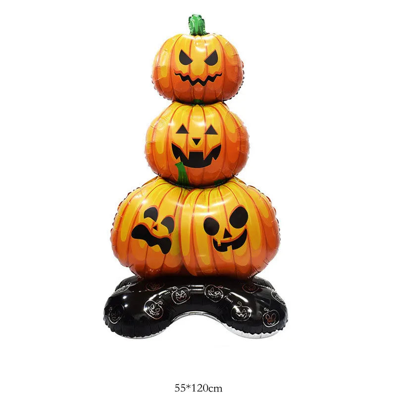 Halloween foil balloons featuring bat, pumpkin, ghost, and monster designs