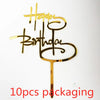 Gold acrylic happy birthday cake toppers set of 10 with a stick