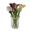 Hand-blown glass flower bouquet featuring various colored blooms in a clear mini vase