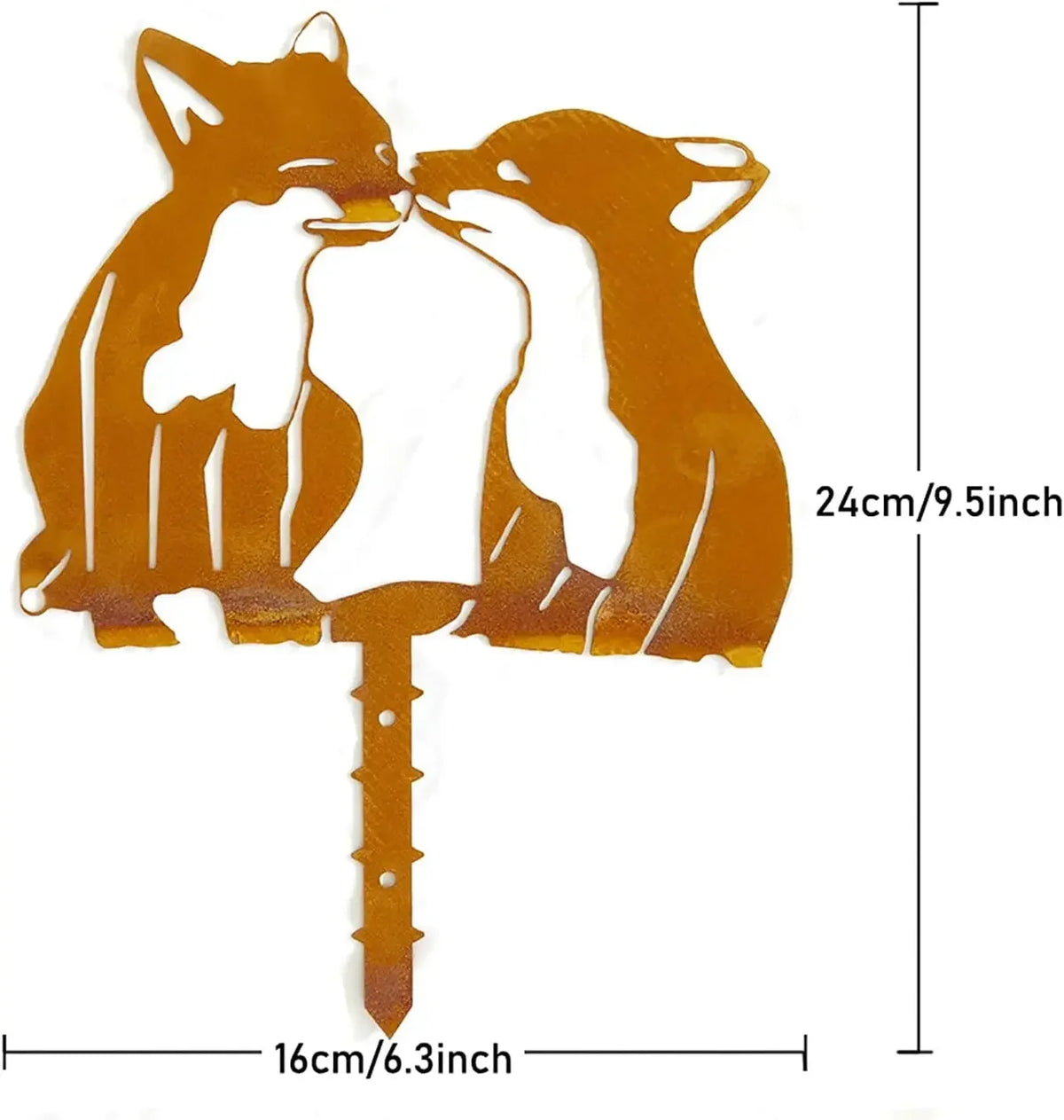 A rustic wrought iron cat Halloween fence ornament featuring two cats facing each other.