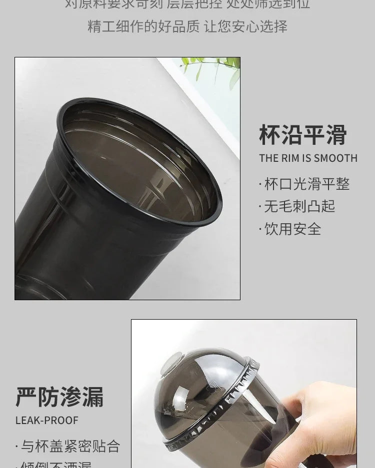 A close-up view of a black disposable U-shaped coffee cup, highlighting its smooth rim and leak-proof design.