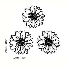 Set rustikaler Metall-Sonnenblumen-Wanddekoration mit detailliertem Blütenkonturdesign.