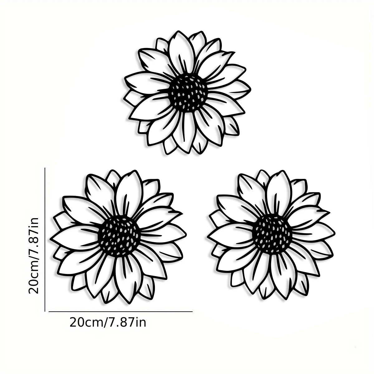 A set of rustic metal sunflower wall decor designs showing a detailed flower outline.