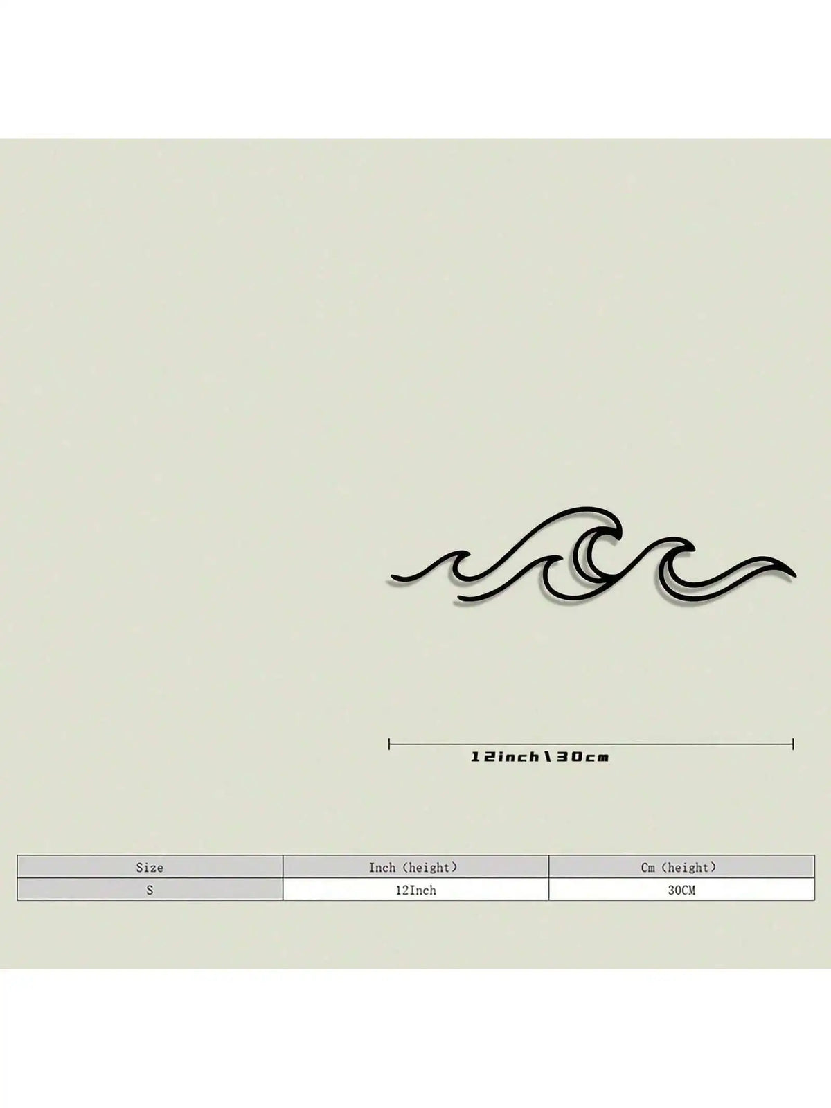 A line drawing of a wave pattern with a size reference showing 12 inches or 30 cm.