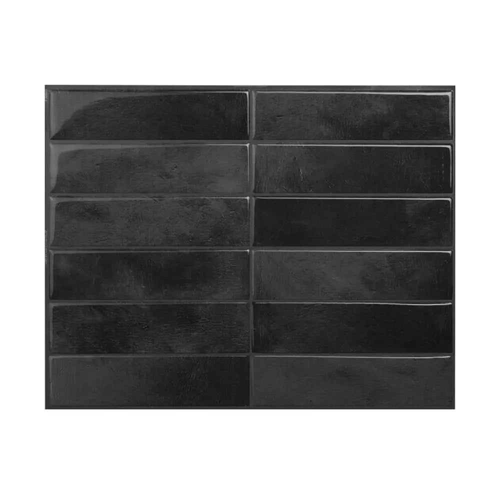 A rectangular panel of black self-adhesive tile stickers or wall decals.