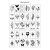 A grid of 30 designs featuring various black butterfly and nature-inspired temporary tattoos.