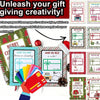 A colorful booklet of Christmas gift cards and themed pages for creating a surprise.