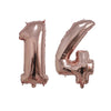 Rose gold foil number balloon shaped like the number 14 for birthday party decor