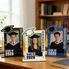 An elegant graduation photo frame featuring a male and female graduate in academic regalia.