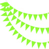 A string of bright lime green triangle bunting flags forming a curved garland.