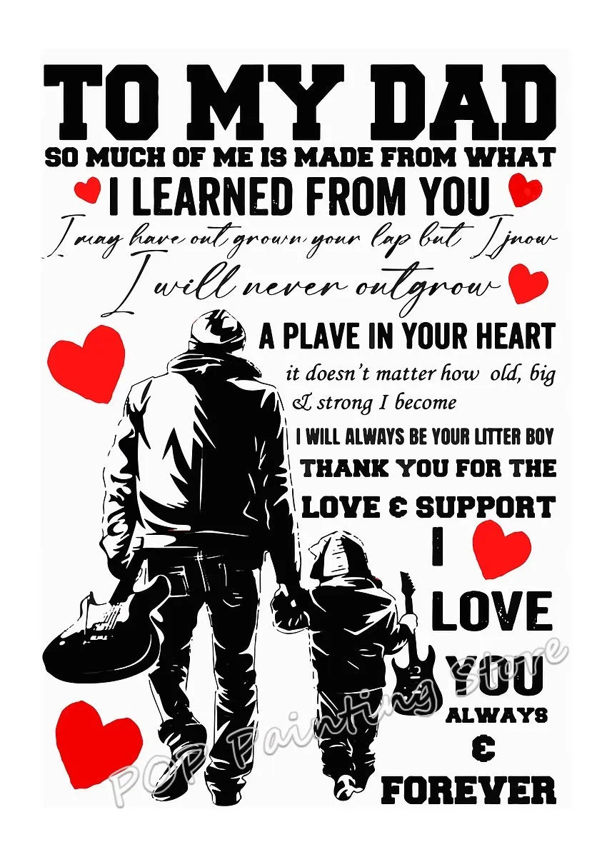 Black and white text on a white background featuring a heartfelt quote about learning from a dad and eternal love.